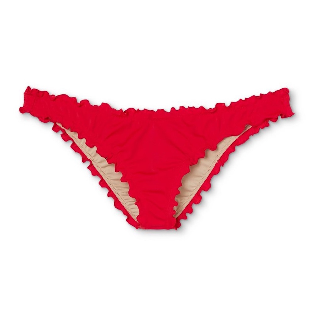 Red Ruffle High Leg Cheeky Bikini Bottoms